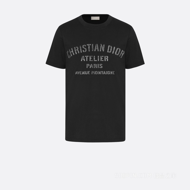 超大版型 T 恤 黑色棉质平纹针织面料“CHRISTIAN DIOR ATELIER”标志