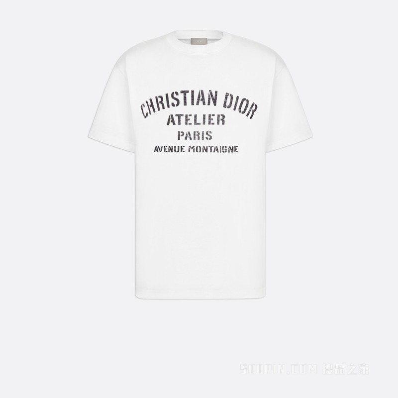 超大版型 T 恤 白色棉质平纹针织面料“CHRISTIAN DIOR ATELIER”标志
