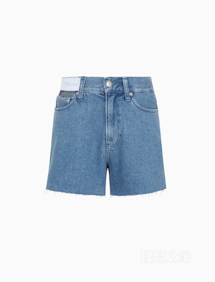 【彩虹系列】Calvin Klein 22春夏女纯棉LOGO织带拉丝牛仔短裤J219691