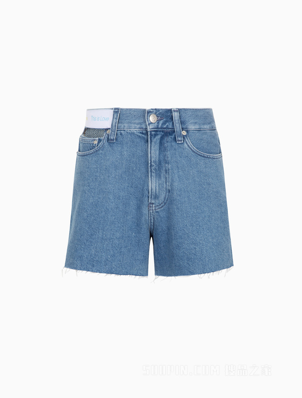 【彩虹系列】Calvin Klein 22春夏女纯棉LOGO织带拉丝牛仔短裤J219691