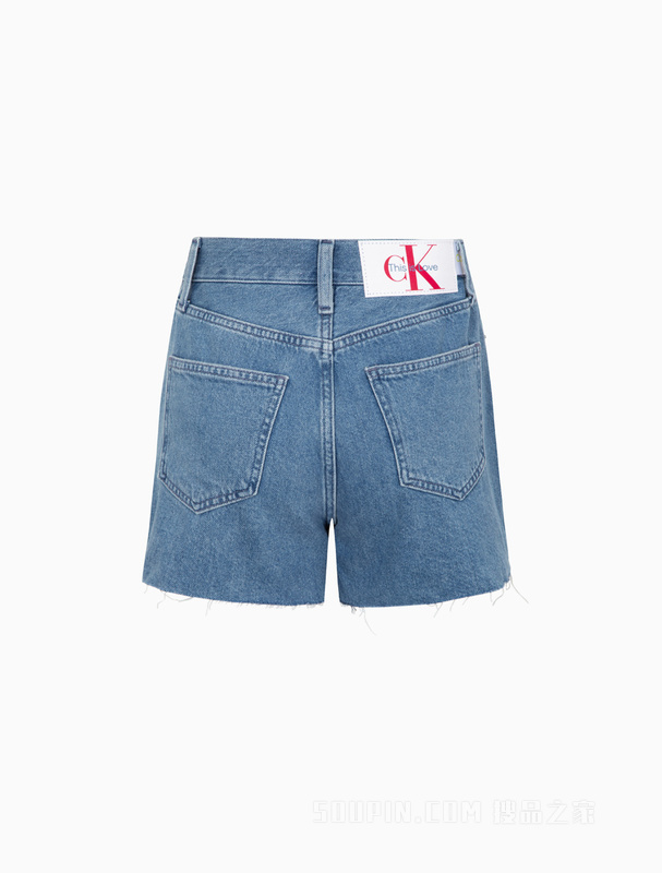 【彩虹系列】Calvin Klein 22春夏女纯棉LOGO织带拉丝牛仔短裤J219691