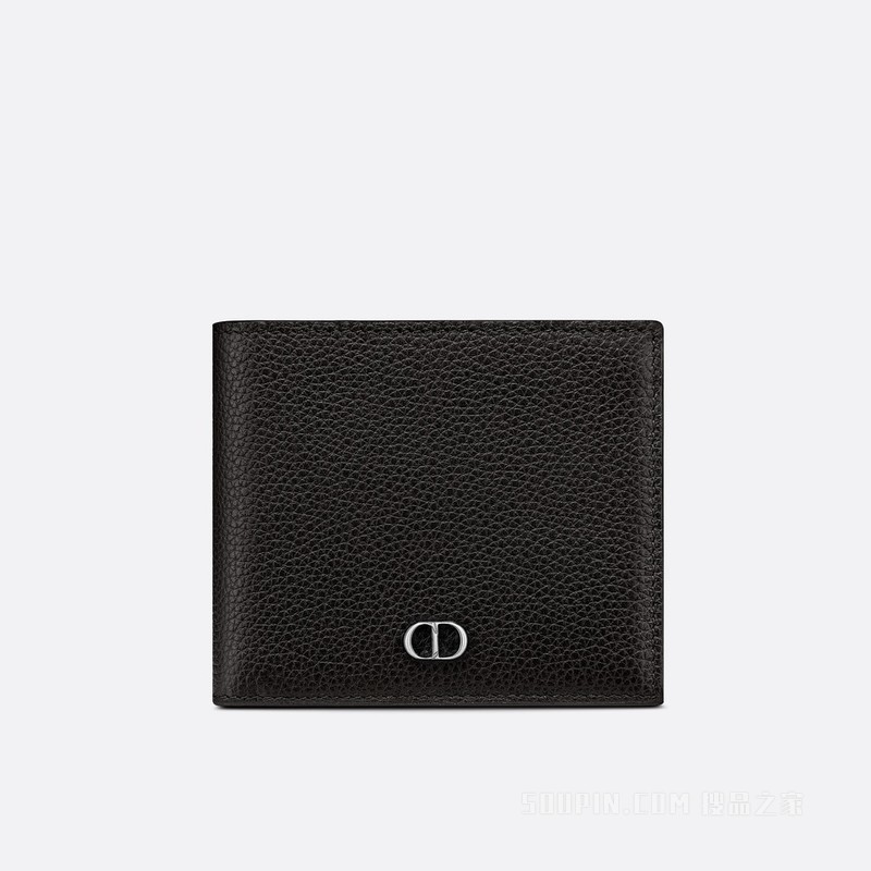 短款钱包 黑色粒面牛皮革“CD Icon”标志