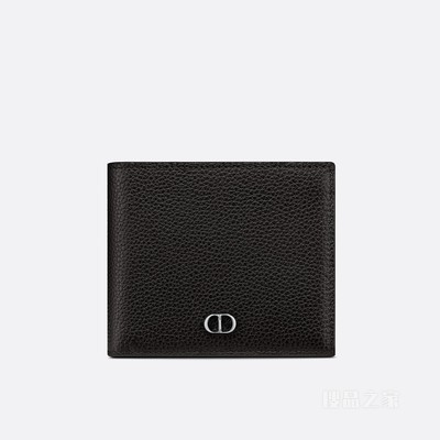 短款钱包 黑色粒面牛皮革“CD Icon”标志