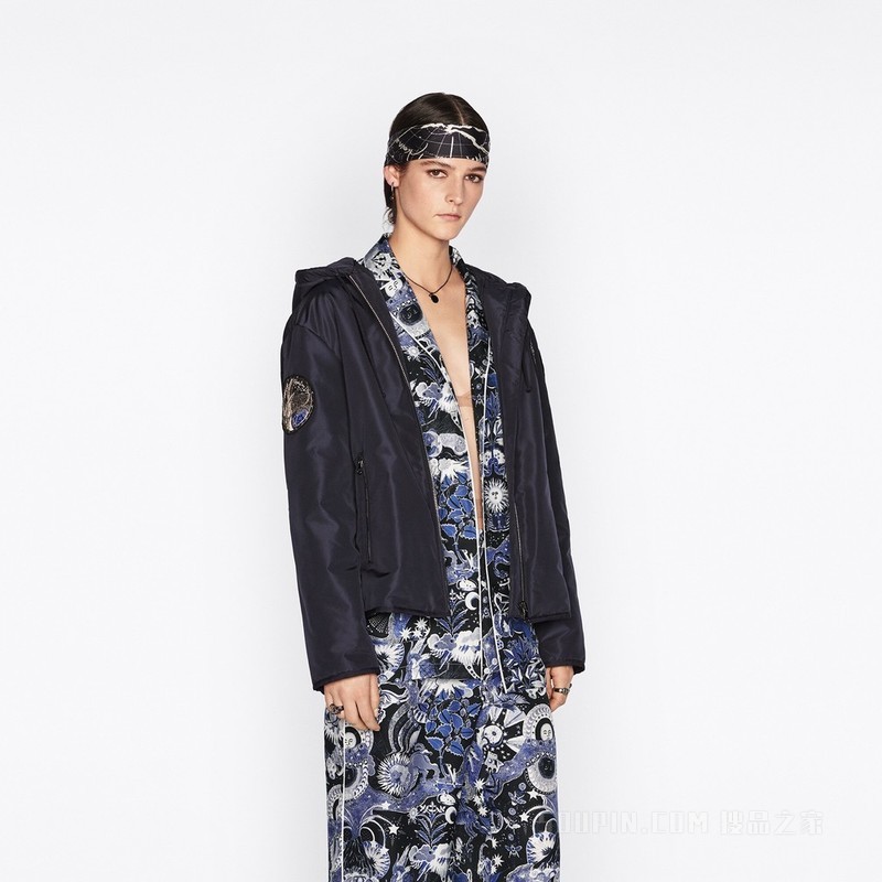Dior 印花方巾 海军蓝色和白色桑蚕丝斜纹面料 Zodiac 茹伊印花