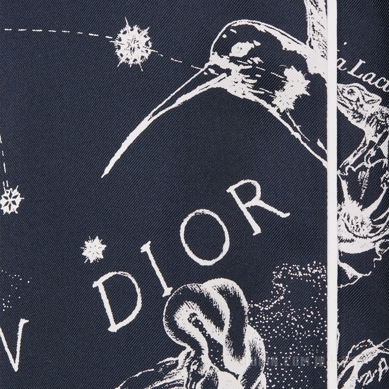 Dior Chez Moi 长裤 深蓝色桑蚕丝斜纹面料 Zodiac 茹伊印花