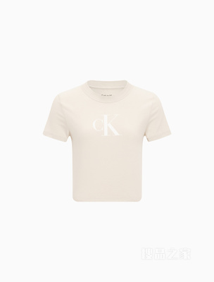 Calvin Klein 22春夏女士休闲圆领短款简约LOGO纯棉透气短袖T恤40WH132