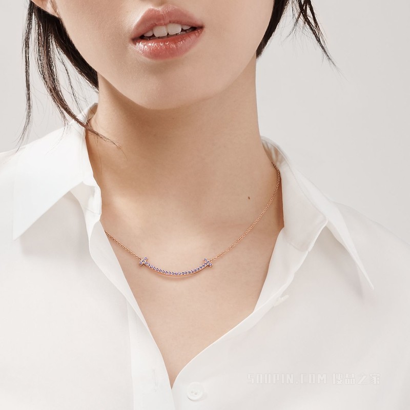 Tiffany T 系列 18K 玫瑰金镶紫水晶 Smile 项链，小号
