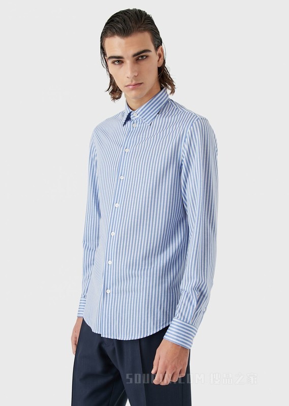 条纹平纹布长袖衬衫 | Emporio Armani