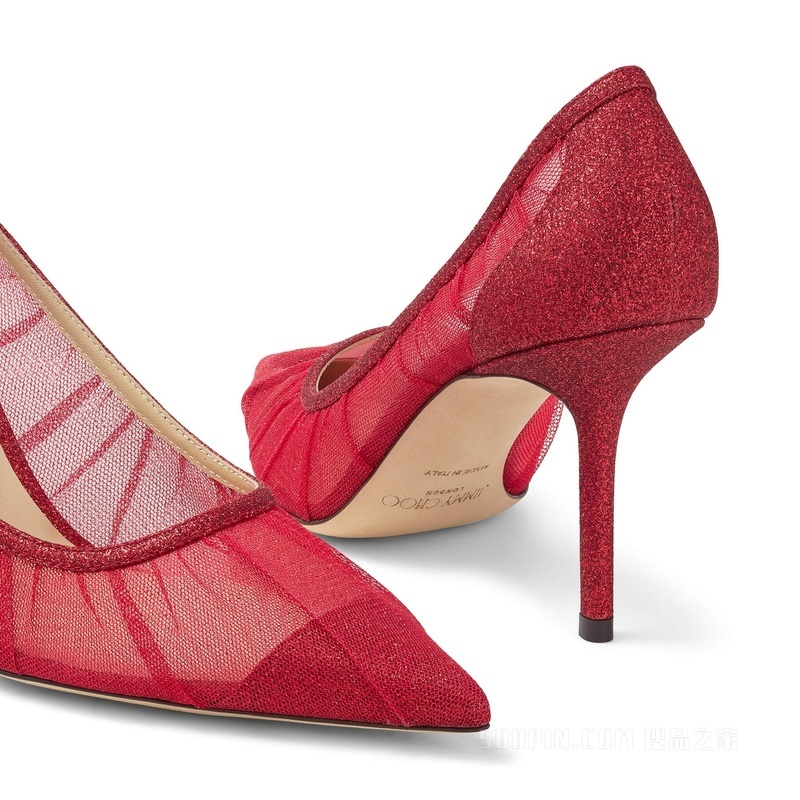 LOVE 85 红色细沙闪粉面料高跟鞋