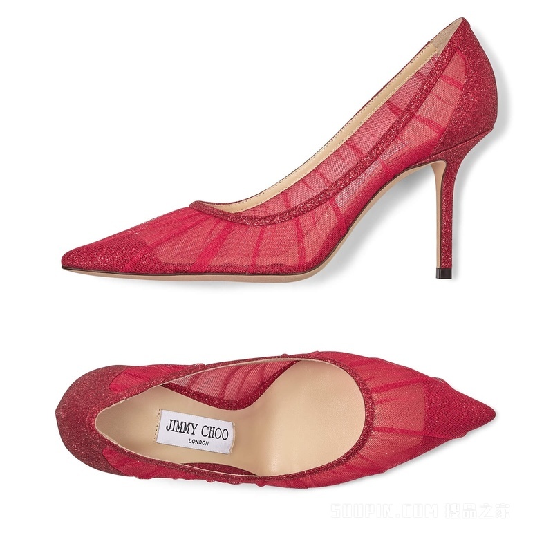 LOVE 85 红色细沙闪粉面料高跟鞋