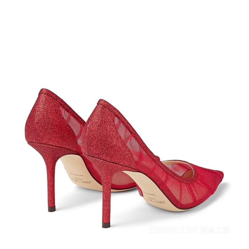 LOVE 85 红色细沙闪粉面料高跟鞋