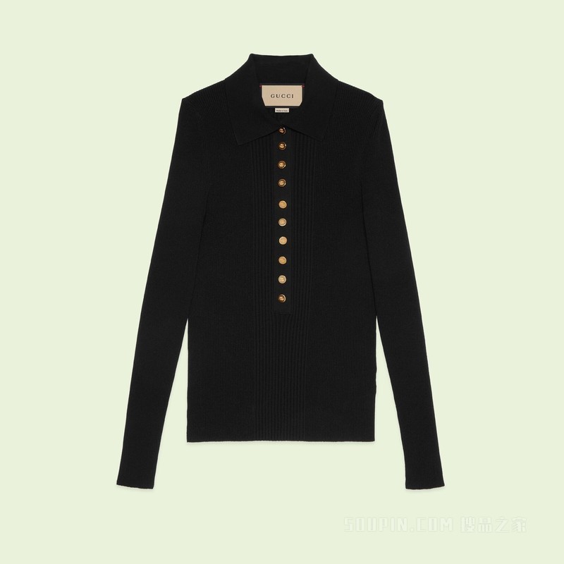 超精细粘胶纤维Polo针织衫 黑色