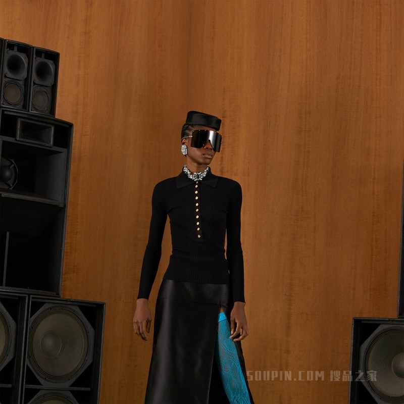 超精细粘胶纤维Polo针织衫 黑色