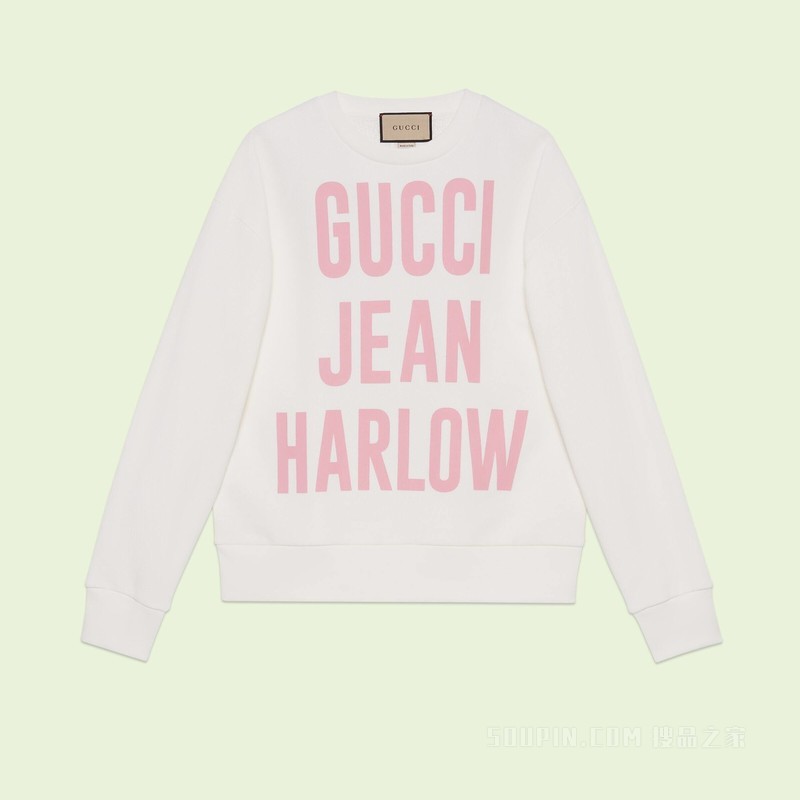 “Gucci Jean Harlow”印花棉质卫衣 米白色