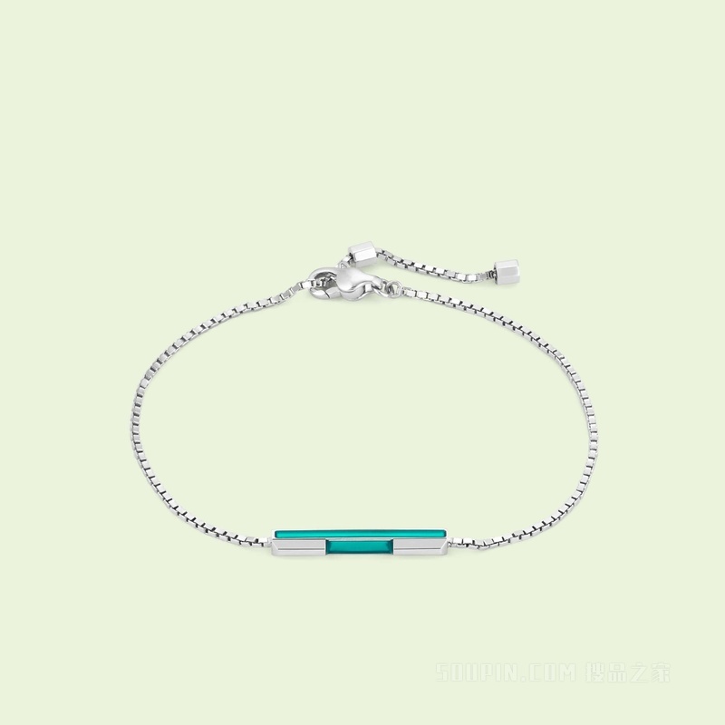 Gucci Link to Love系列“Gucci”长条吊坠手链 18K白金