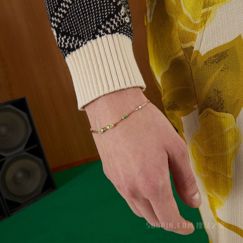 Gucci Link to Love系列长阶梯形绿碧玺手链 18K黄金