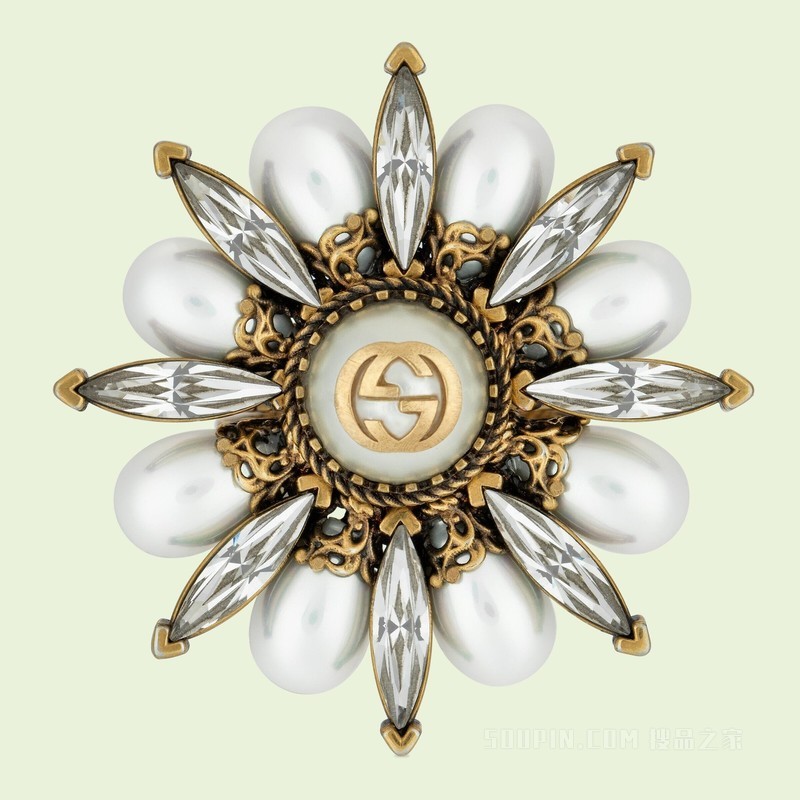 互扣式双G花朵戒指 金色调金属