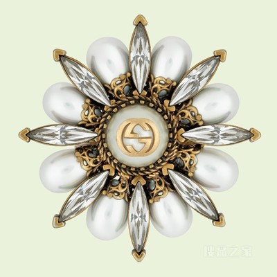 互扣式双G花朵戒指 金色调金属