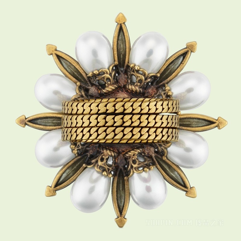 互扣式双G花朵戒指 金色调金属