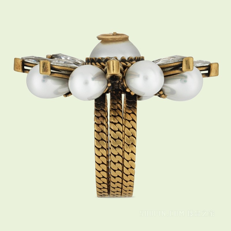 互扣式双G花朵戒指 金色调金属