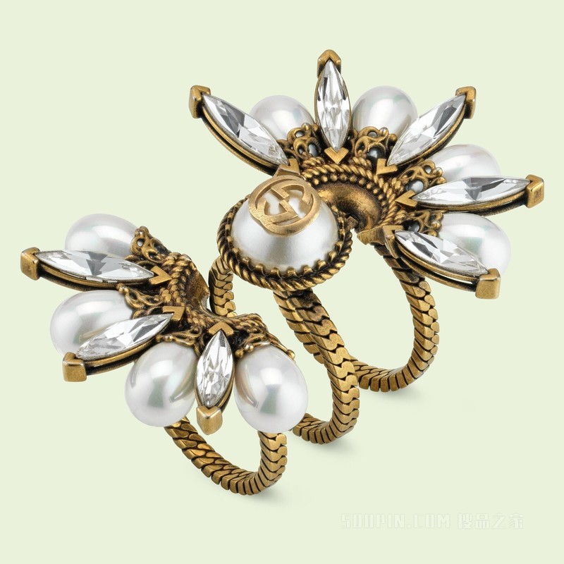 互扣式双G花朵戒指 金色调金属