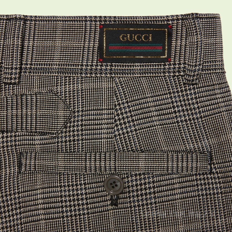 格纹羊毛九分裤 米色和黑色