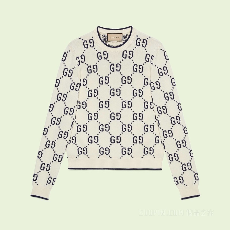 GG针织棉卫衣 象牙白色棉布