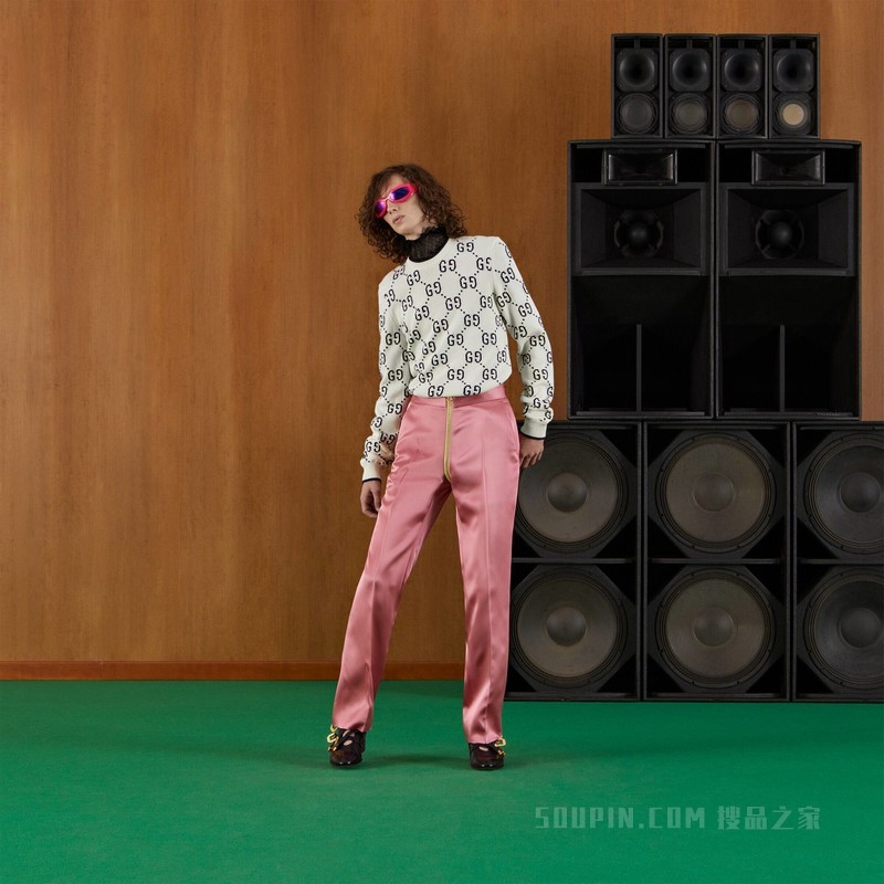 GG针织棉卫衣 象牙白色棉布