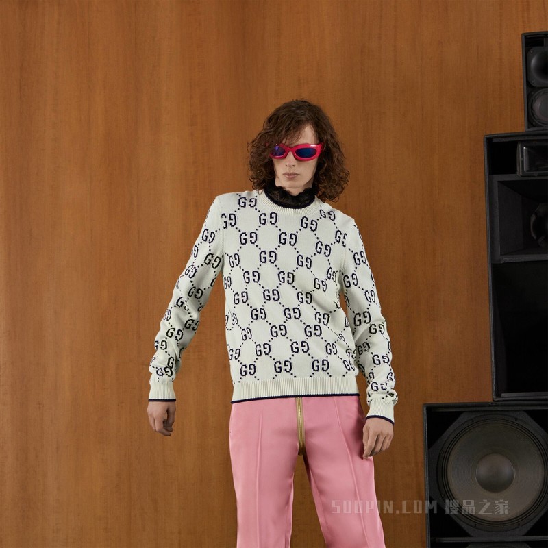 GG针织棉卫衣 象牙白色棉布