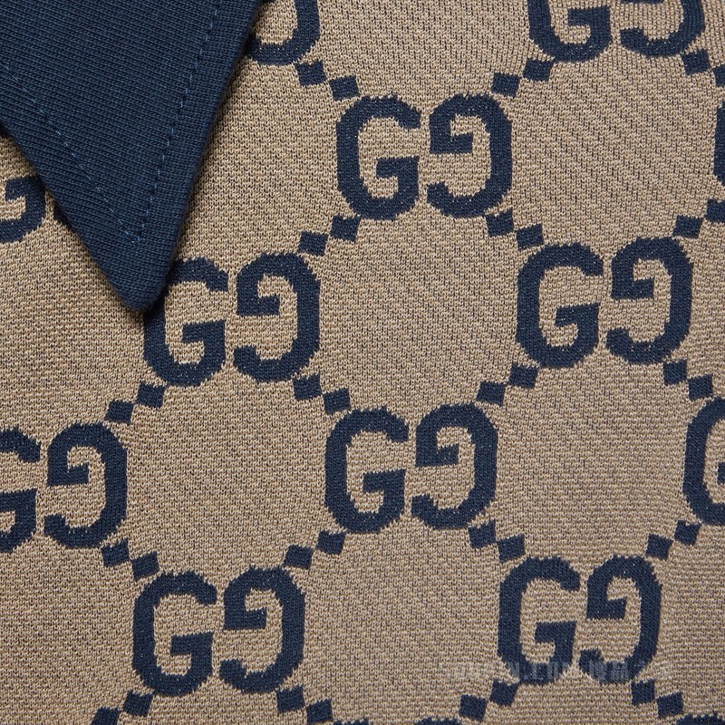 GG真丝棉Polo衫 米色和蓝色