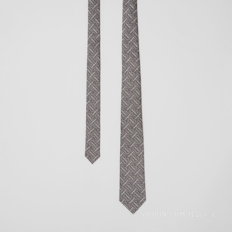 经典剪裁专属标识印花丝质领带 (灰色) - 男士