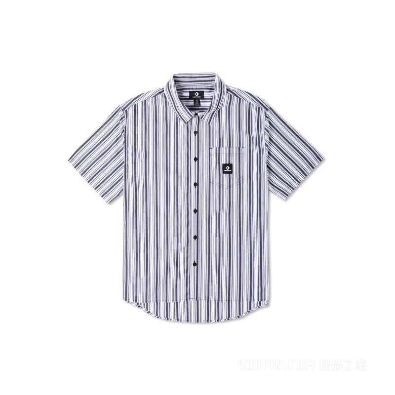 【男子】宽松条纹短袖休闲衬衫男款 男款 黑色