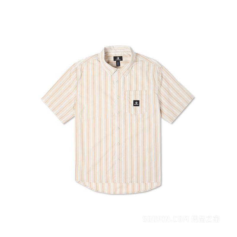 【男子】宽松条纹短袖休闲衬衫男款 男款 白色