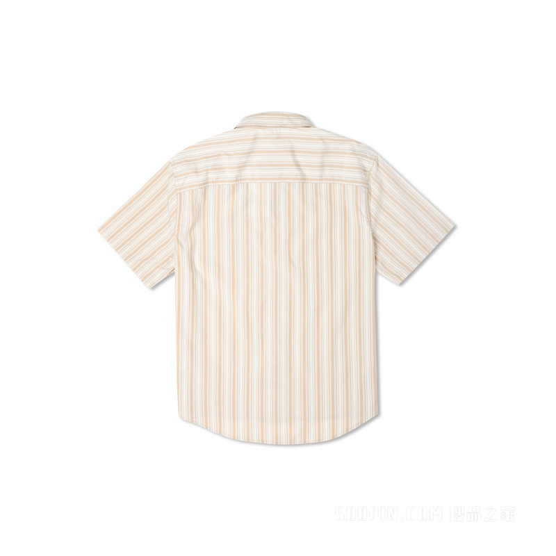 【男子】宽松条纹短袖休闲衬衫男款 男款 白色