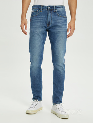 Calvin Klein 22初秋男士时髦楔形撞色字母刺绣拉链水洗牛仔裤J321630