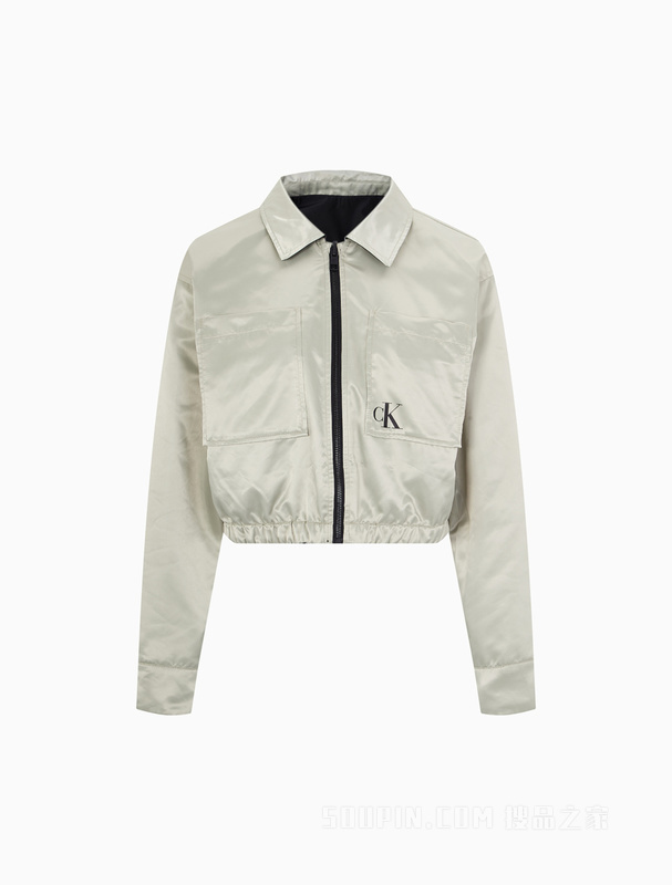 Calvin Klein 22初秋女士时尚短款两穿LOGO绣标翻领拉链单夹克J219674