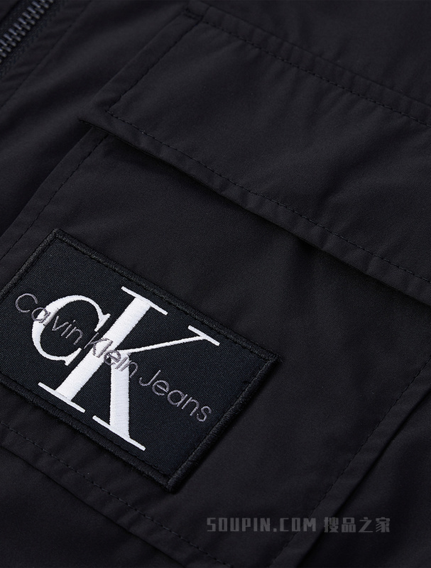 Calvin Klein 22初秋女士时尚短款两穿LOGO绣标翻领拉链单夹克J219674