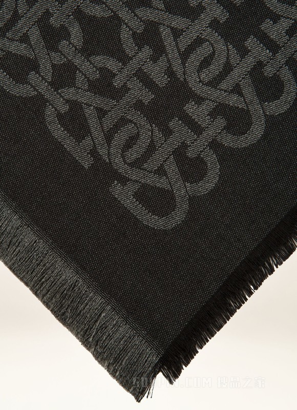B 型交织字母围巾 黑色真丝羊毛混纺围巾
