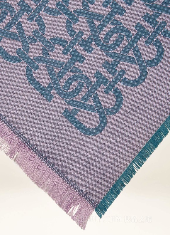 B 型交织字母围巾 绿色真丝羊毛混纺围巾