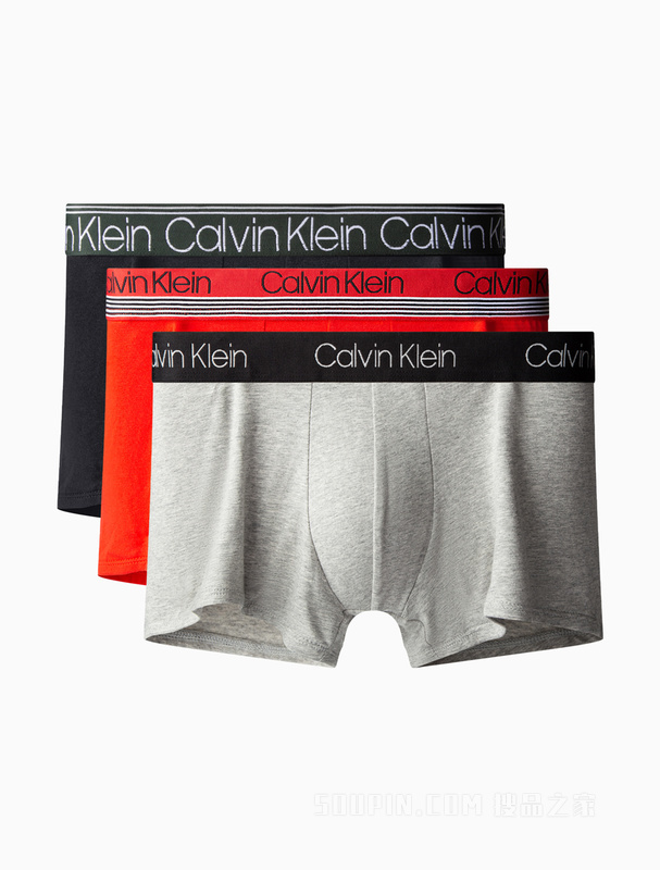 Calvin Klein 22春夏新款男士三条装循环LOGO腰边舒适透气平角内裤NB2729