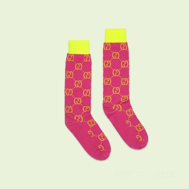 GG针织袜 粉色和黄色