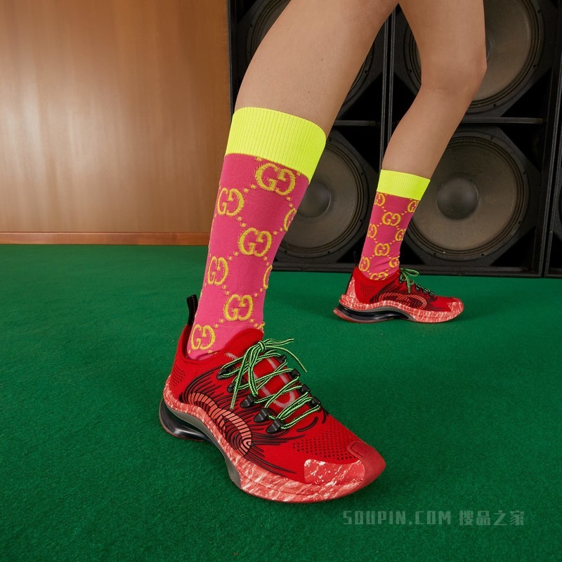 GG针织袜 粉色和黄色