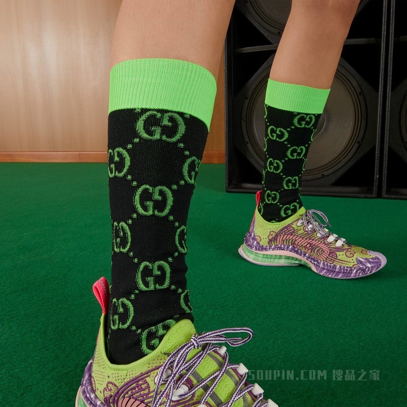 GG针织袜 黑色和浅绿色