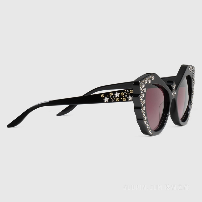 猫眼造型镜框太阳眼镜 黑色醋纤
