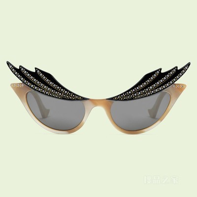 猫眼造型镜框太阳眼镜 米色醋纤