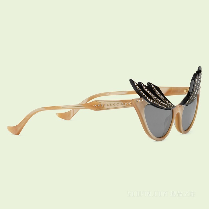 猫眼造型镜框太阳眼镜 米色醋纤