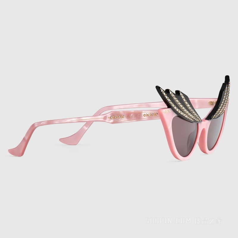猫眼造型镜框太阳眼镜 粉色醋纤