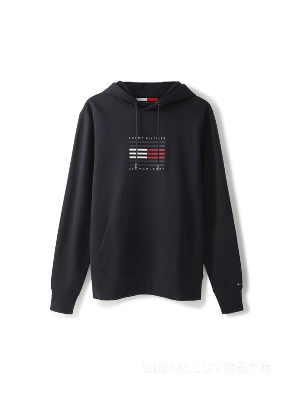 HILFIGER 男装时尚棉质LOGO印花抽绳连帽卫衣MW0MW15478