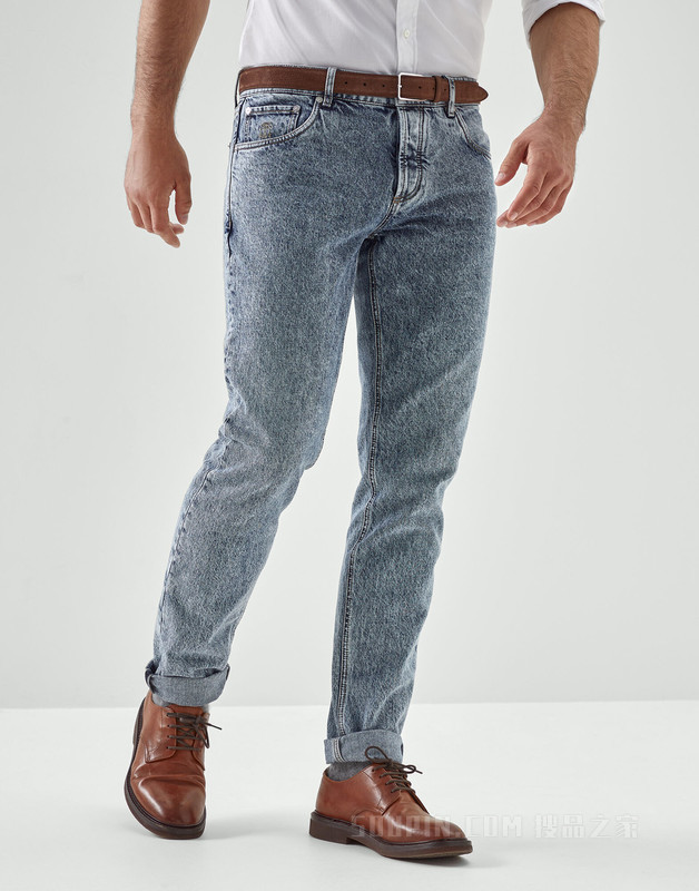 五口袋传统款式长裤 五口袋做旧牛仔裤，传统版型