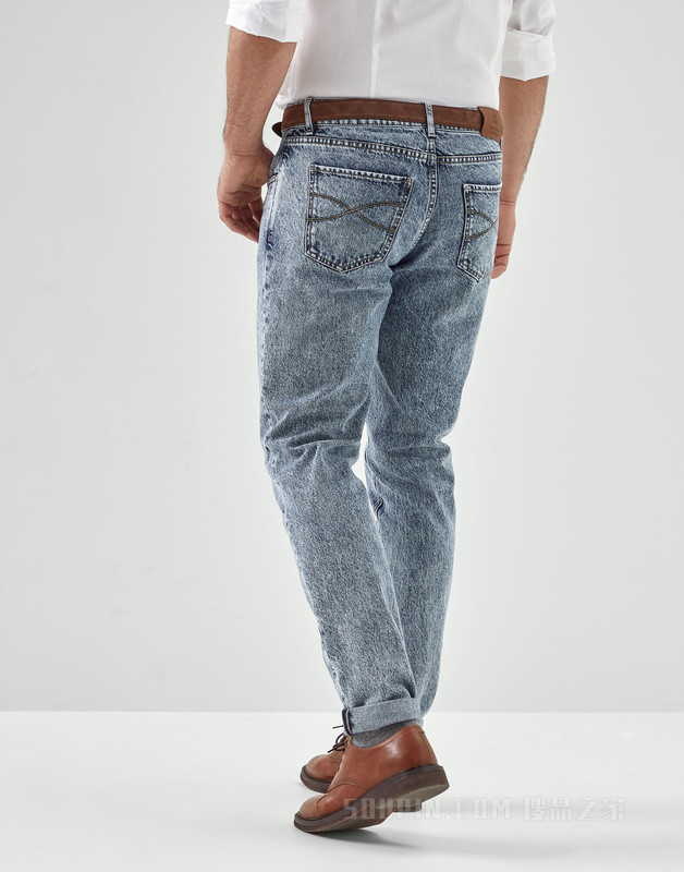 五口袋传统款式长裤 五口袋做旧牛仔裤，传统版型